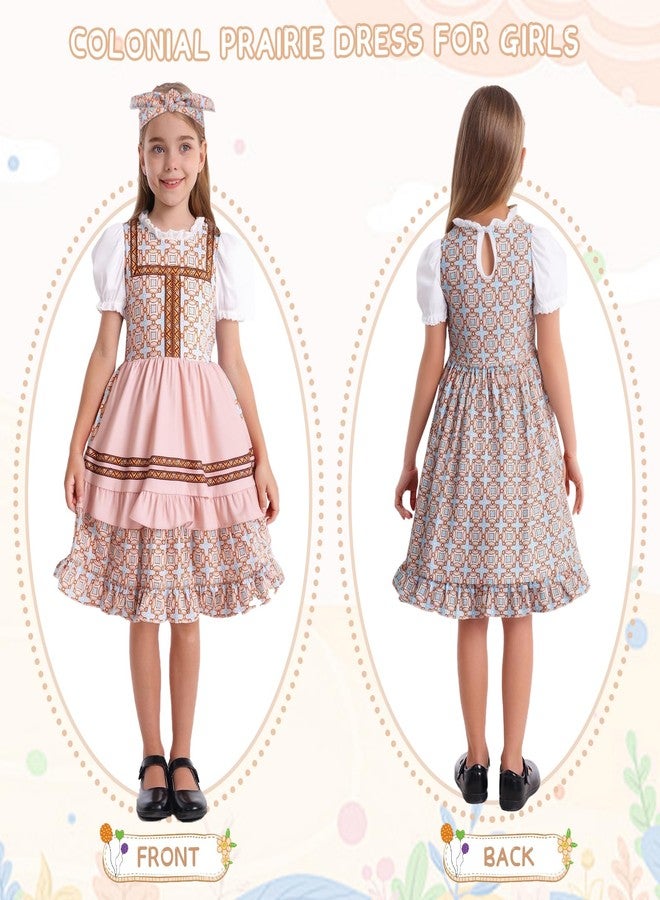 WonderBabe Prairie Dress Girls Pioneer Colonial Costume Floral 1800s Pilgrim Costume with Hair band size 7-8 - Image 2