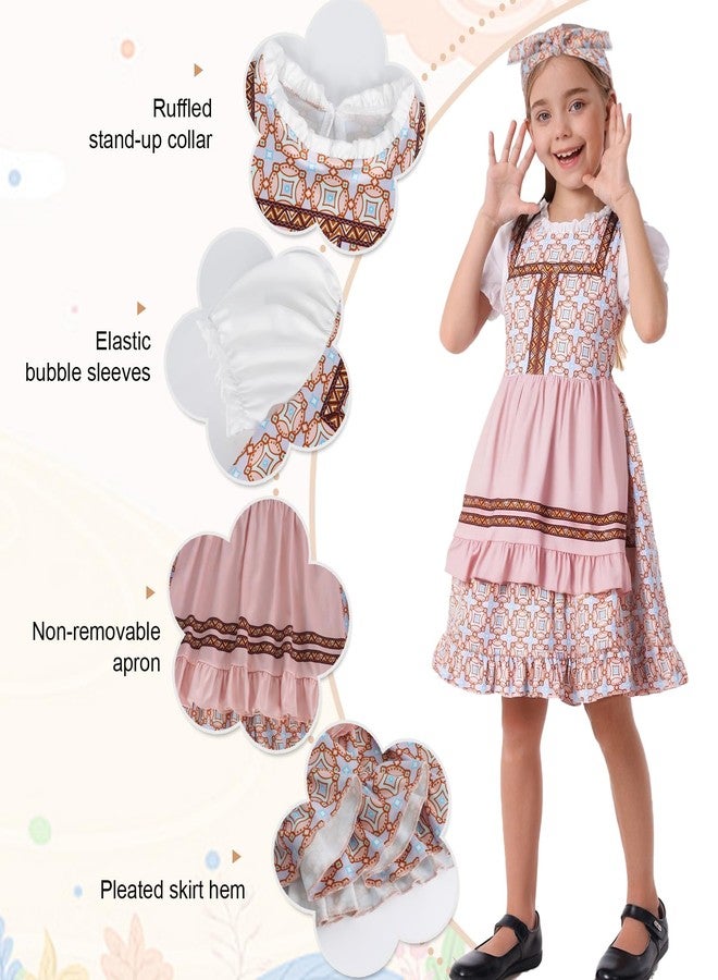 WonderBabe Prairie Dress Girls Pioneer Colonial Costume Floral 1800s Pilgrim Costume with Hair band size 7-8 - Image 3
