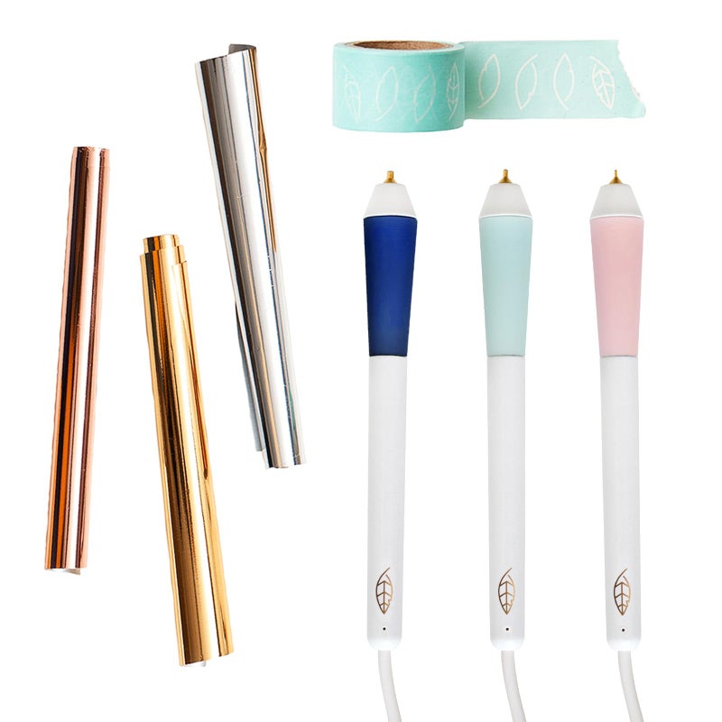 We R Memory Keepers Foil Quill Tool Freestyle Starter Kit, Includes Fine, Standard, and Bold Tip Pens, Foil Rolls in Gold, Silver, Copper, and Placement Tape DIY Scrapbooks, Journals, Planners, Cards - Image 1