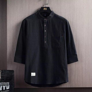 Chinese Style Linen Shirt Mens Vertical Collar Loose Casual Seven-point Sleeve Shirt Cotton Linen Material Seven-point Sleeve Jacket Black (high quality) - pzsku/Z80AF0386F8838EB54D01Z/45/1746214903/f9b16c84-9d0f-4903-ab14-8b6d4a71e50f