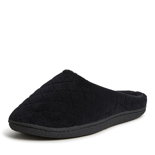 Dearfoams Womens Leslie Washable Memory Foam Terry Clog With Wide Widths Slipper, Black Multi, 9-10 US - Image 4