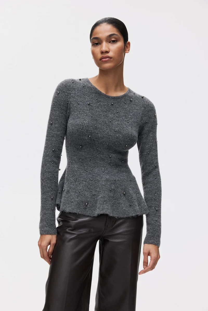 H&M Bead-embellished peplum top