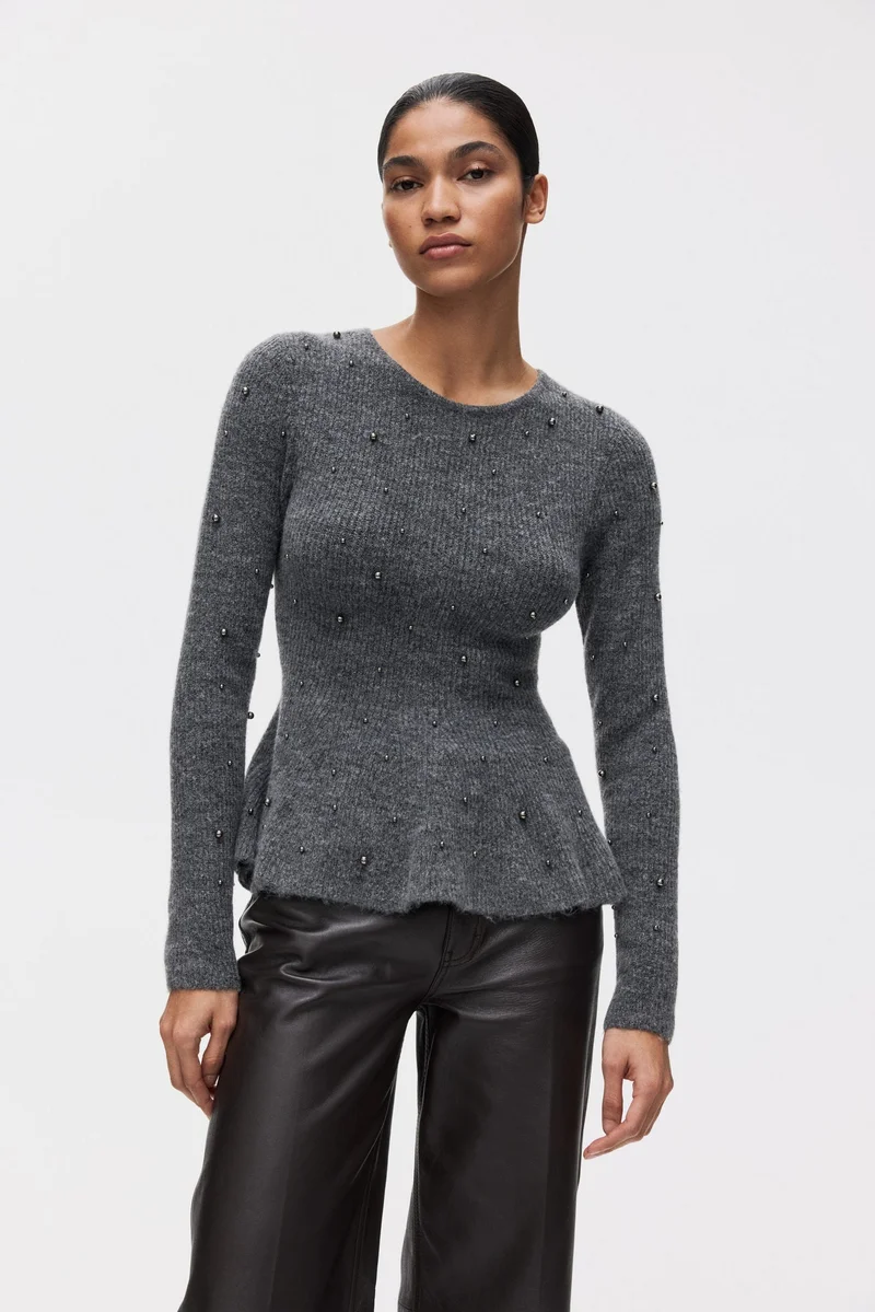 H&M Bead-embellished peplum top