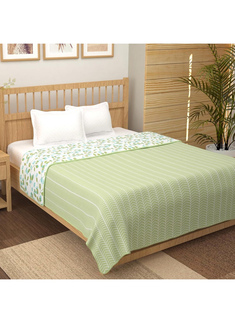 Story@Home Story@Home Dohar Double Bed | 100% Cotton Blanket | 150GSM Quilt | 225 x240 cm Reversible Dohar | Soft AC Dohar Double Bed | Olive Green & White Blanket | Abstract Design Duvet | Ideal for Gifting  - Image 1