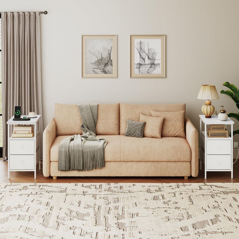 HOOBRO End Table with Charging Station, Narrow Side Table, Nightstand with 2 Non-Woven Drawers, Slim Sofa Side Table, for Small Spaces, Living Room, Bedroom, White WT486UBZ01 - Image 4