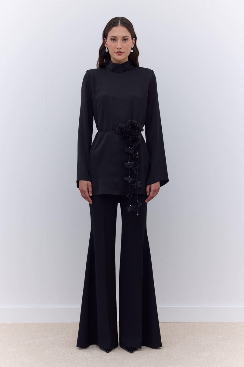 Manuka Satin Wide Sleeve Tunic Black  - Image 2