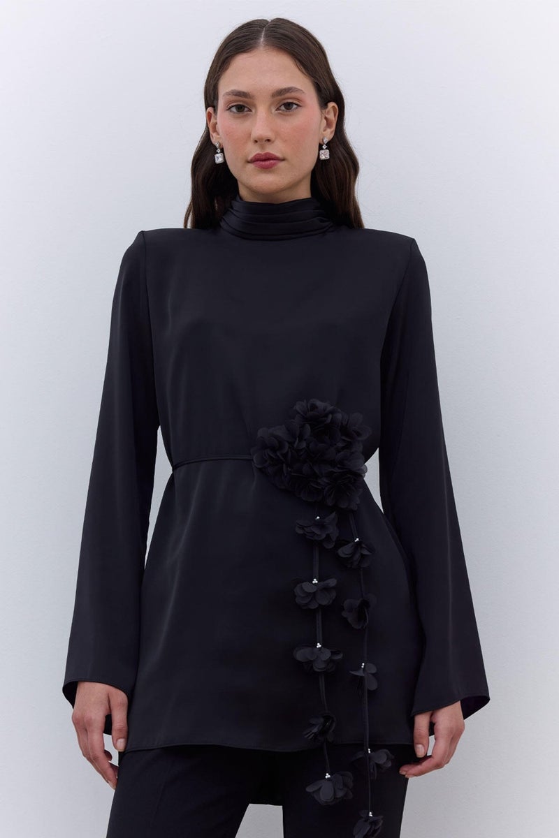 Manuka Satin Wide Sleeve Tunic Black  - Image 3