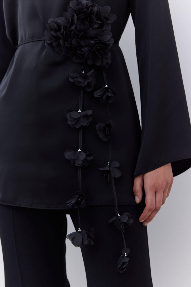 Manuka Satin Wide Sleeve Tunic Black  - Image 5