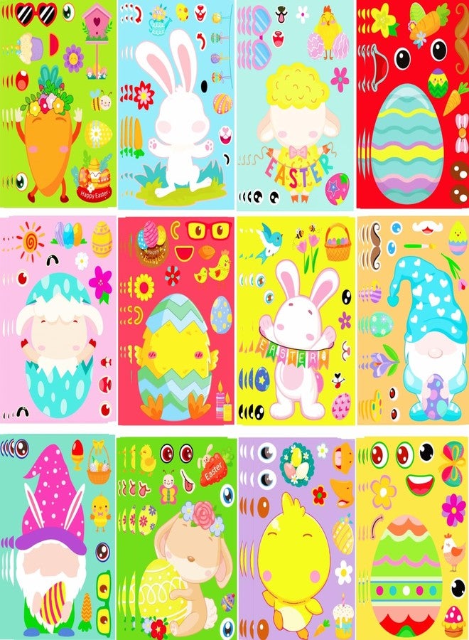 ٤٨ ورقة من ملصقات عيد الفصح للأطفال الصغار، اصنع بنفسك ملصقات على شكل وجوه مع بيض وأرانب وخراف، ملصقات حرفية لعيد الفصح لحشو سلال عيد الفصح، هدايا حفلات الأطفال، لوازم وديكورات - Image 1