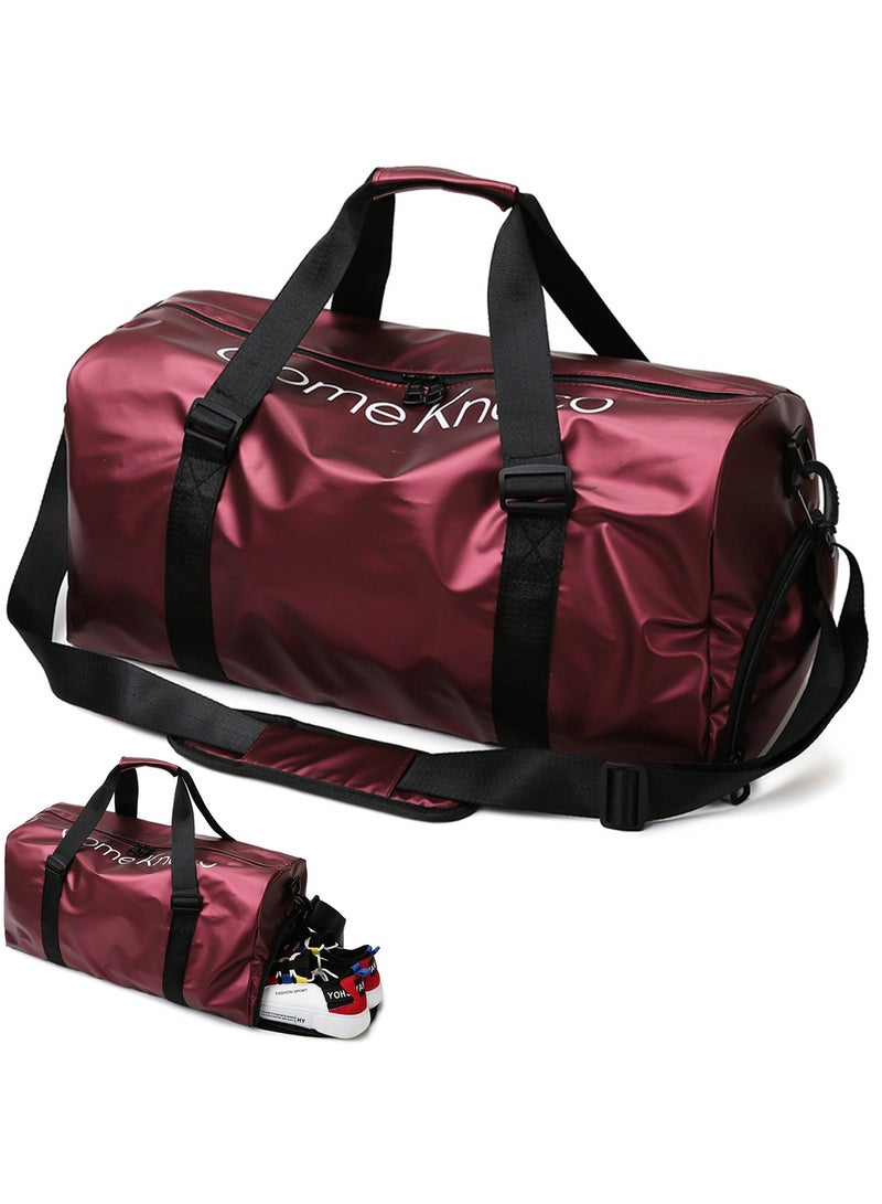 Qiccijoo Sports Gym Bag for Men Women，Travel Duffel Bag with Shoes Compartment and Wet Pocket for Plane，Sport Gym Tote Bags Swimming Yoga,Waterproof Weekend Overnight Bag Carry on Bag（Red）