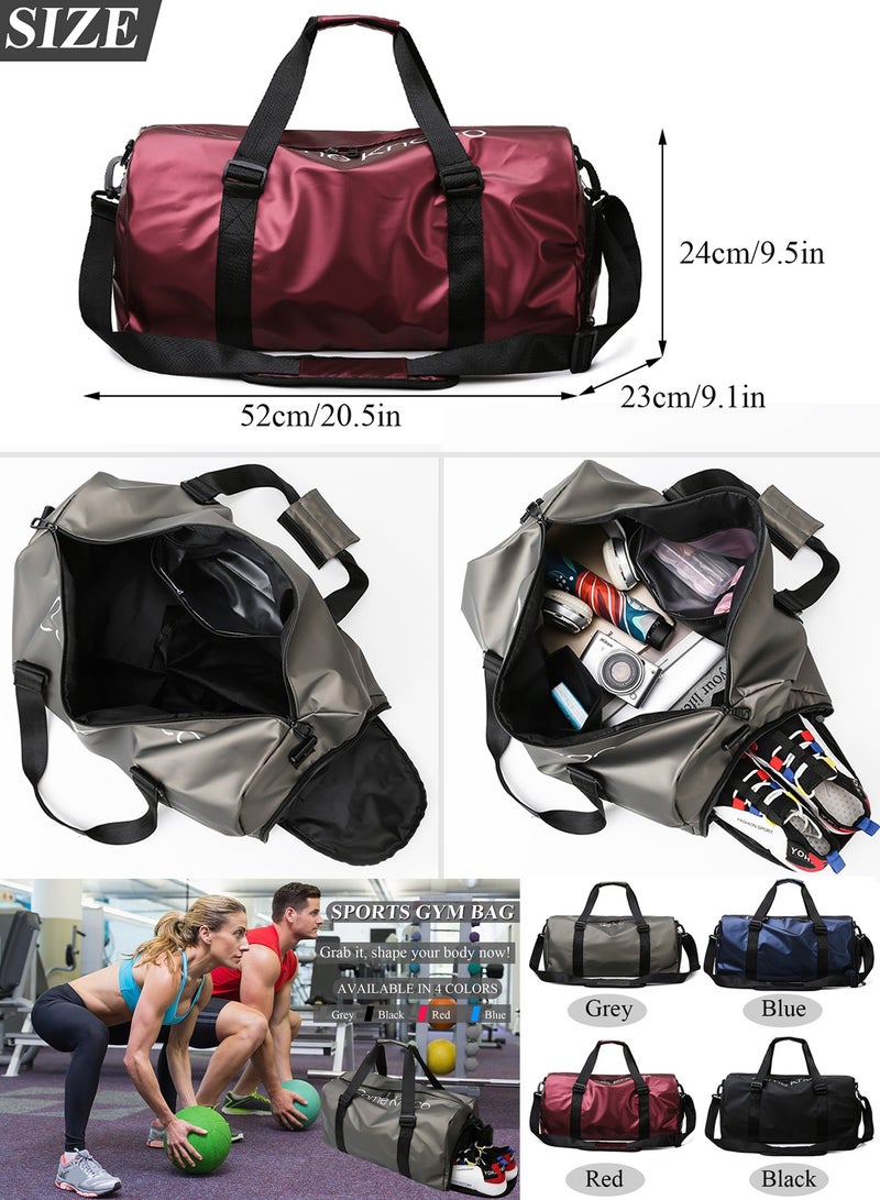 Qiccijoo Sports Gym Bag for Men Women，Travel Duffel Bag with Shoes Compartment and Wet Pocket for Plane，Sport Gym Tote Bags Swimming Yoga,Waterproof Weekend Overnight Bag Carry on Bag（Red）