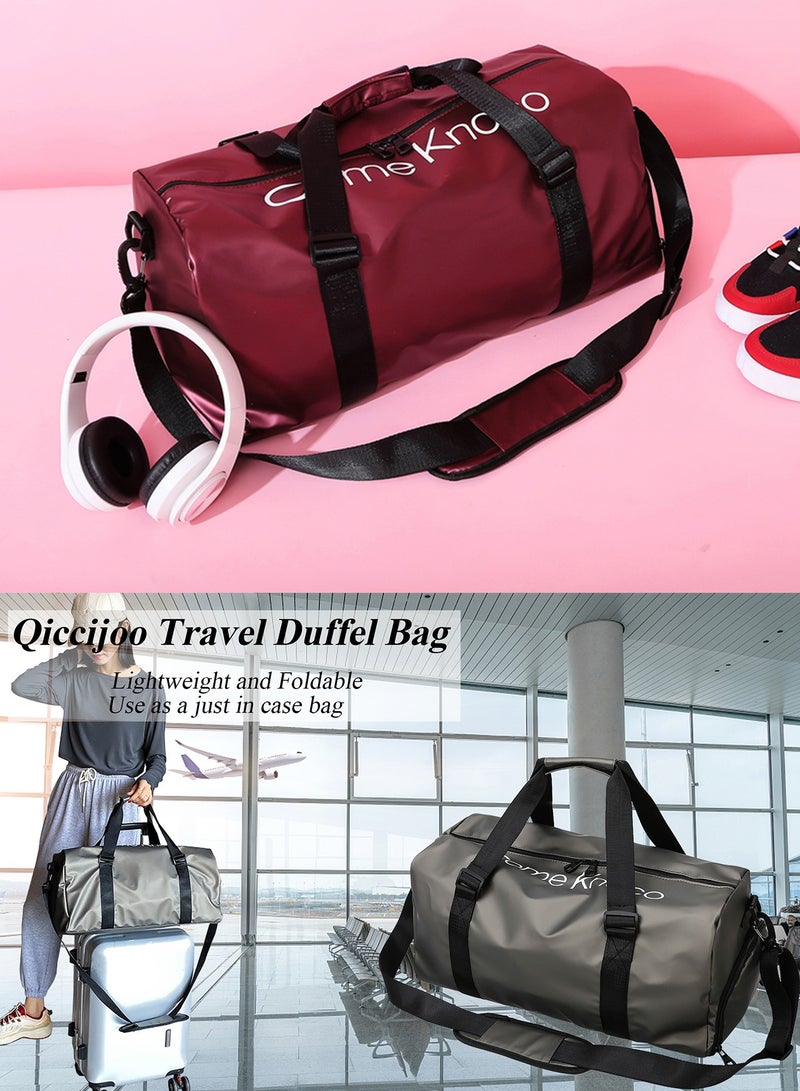 Qiccijoo Sports Gym Bag for Men Women，Travel Duffel Bag with Shoes Compartment and Wet Pocket for Plane，Sport Gym Tote Bags Swimming Yoga,Waterproof Weekend Overnight Bag Carry on Bag（Red）