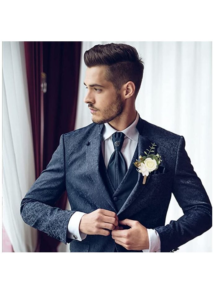 SYOSI Boutonniere for Wedding, 4Pcs White Rose Boutonnieres, Wedding Bride and Groom, Best Man Bridesmaid Corsage, Flower Wedding Party Prom Groomsmen Suit Artificial Flowers Ivory Roses Decorations - Image 5