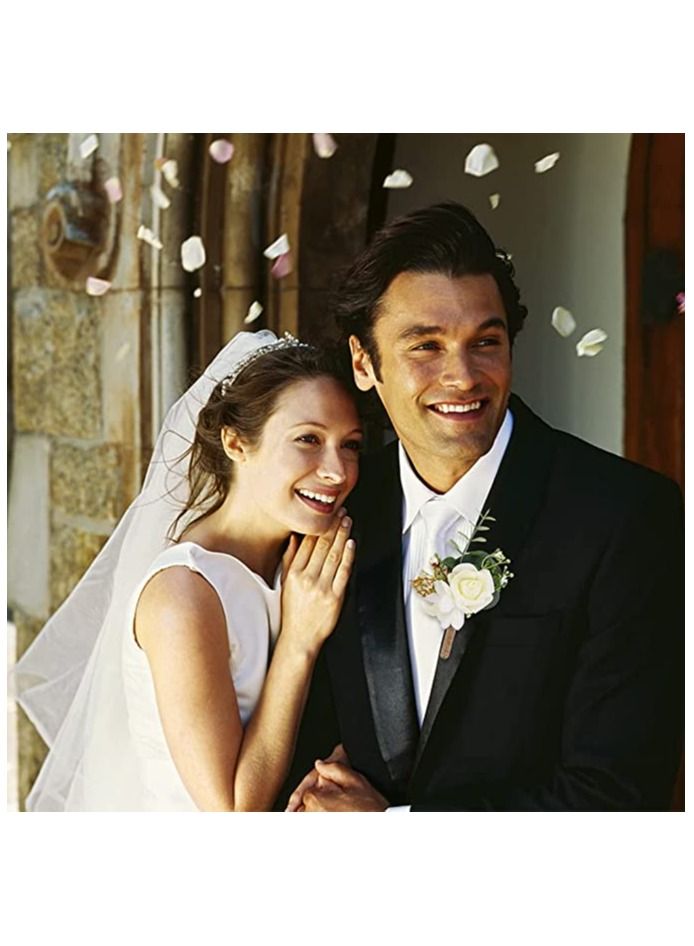 SYOSI Boutonniere for Wedding, 4Pcs White Rose Boutonnieres, Wedding Bride and Groom, Best Man Bridesmaid Corsage, Flower Wedding Party Prom Groomsmen Suit Artificial Flowers Ivory Roses Decorations - Image 4