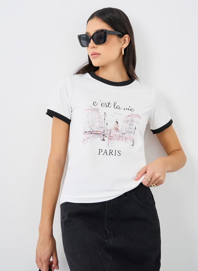 ستايلي تيشيرت بأكمام قصيرة وطبعة جرافيك - Image 1