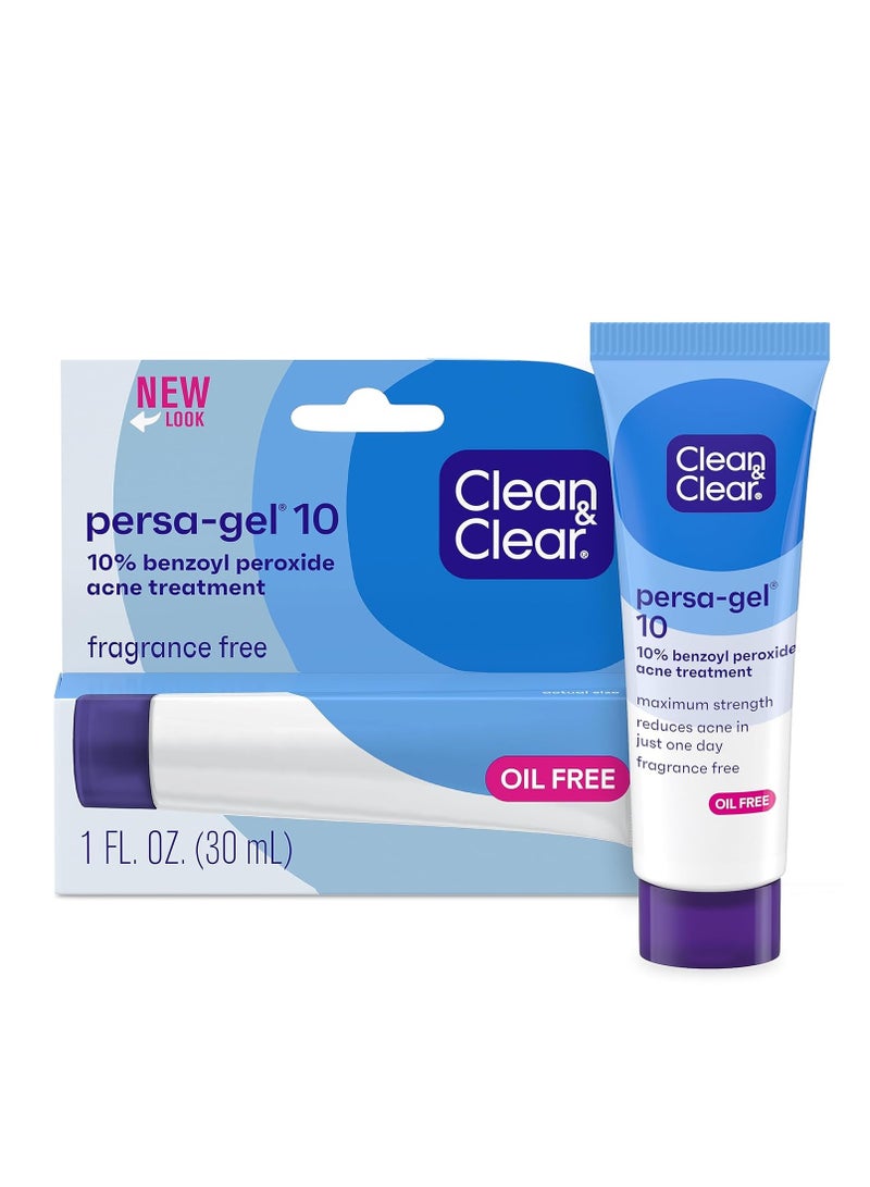 Clean & Clear Clean & Clear Persa-Gel 10 Oil-Free Acne Spot Treatment with Maximum Strength 10% Benzoyl Peroxide, Topical Pimple Cream & Acne Gel Medication for Face Acne, Fragrance-Free, 1 fl. oz  - Image 1