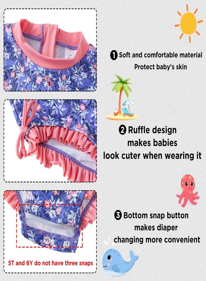 UMELOK Baby Girl Rash Guard Swimsuit One Piece Infant Rashguard Swimwear UPF 50+ Sun Protection Bathing Suit Ruffle Light Purple, Floral 12-18M - Image 4