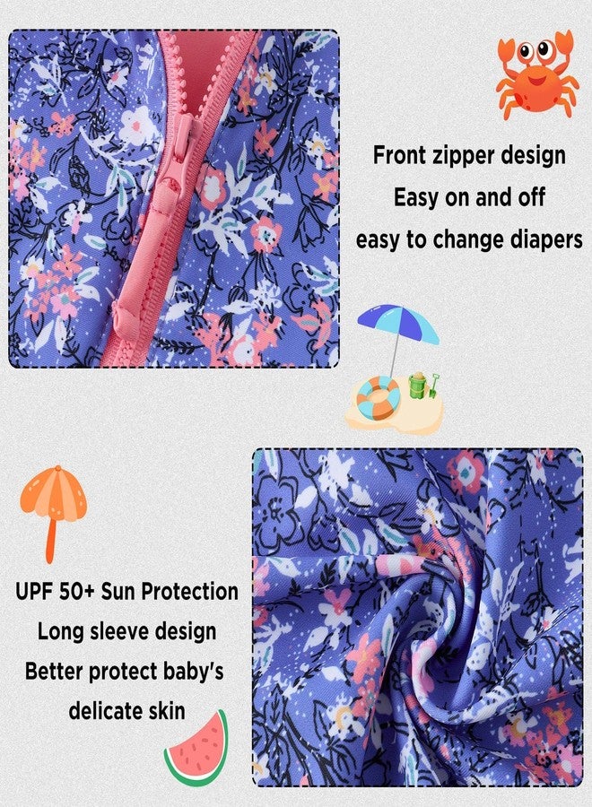 UMELOK Baby Girl Rash Guard Swimsuit One Piece Infant Rashguard Swimwear UPF 50+ Sun Protection Bathing Suit Ruffle Light Purple, Floral 12-18M - Image 5