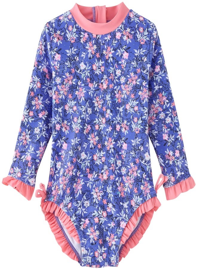UMELOK Baby Girl Rash Guard Swimsuit One Piece Infant Rashguard Swimwear UPF 50+ Sun Protection Bathing Suit Ruffle Light Purple, Floral 12-18M - Image 1