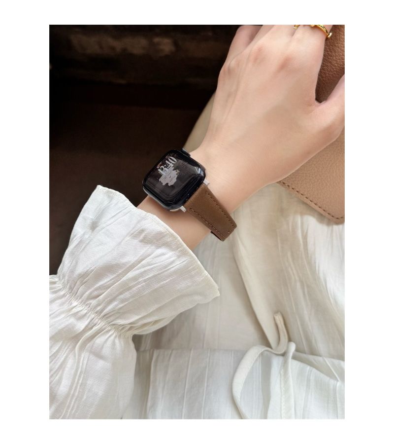 White Synthetic Leather Watch Band 42mm 44mm 45mm 49mm 46mm Handcrafted Compatible With Apple Watch Series Ultra SE 11 10 9 8 7 6 5 4 3 2 1 - Image 3