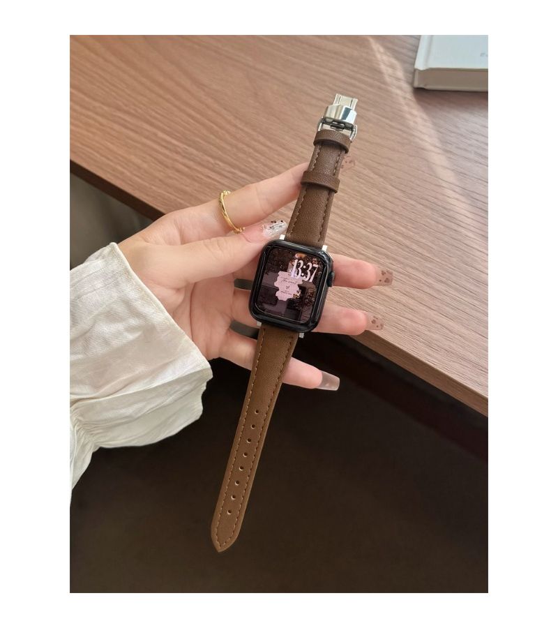 White Synthetic Leather Watch Band 42mm 44mm 45mm 49mm 46mm Handcrafted Compatible With Apple Watch Series Ultra SE 11 10 9 8 7 6 5 4 3 2 1 - Image 1