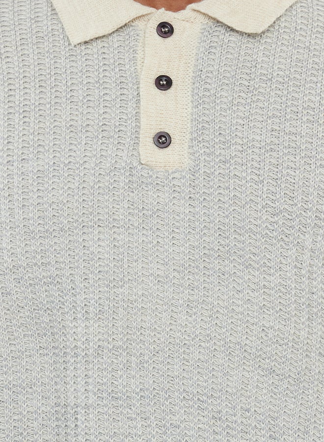 trendyol Stone Casual Regular Polo Neck Textured Knitwear Sweater - Image 3