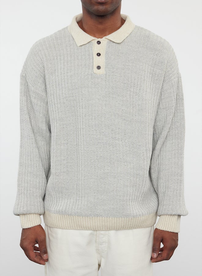 trendyol Stone Casual Regular Polo Neck Textured Knitwear Sweater - Image 4