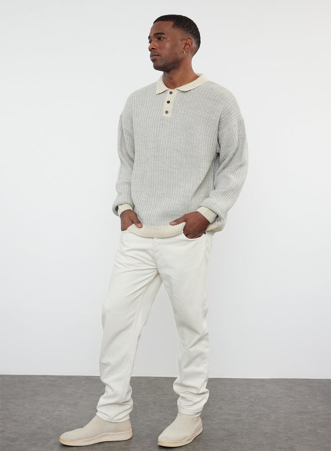 trendyol Stone Casual Regular Polo Neck Textured Knitwear Sweater - Image 2