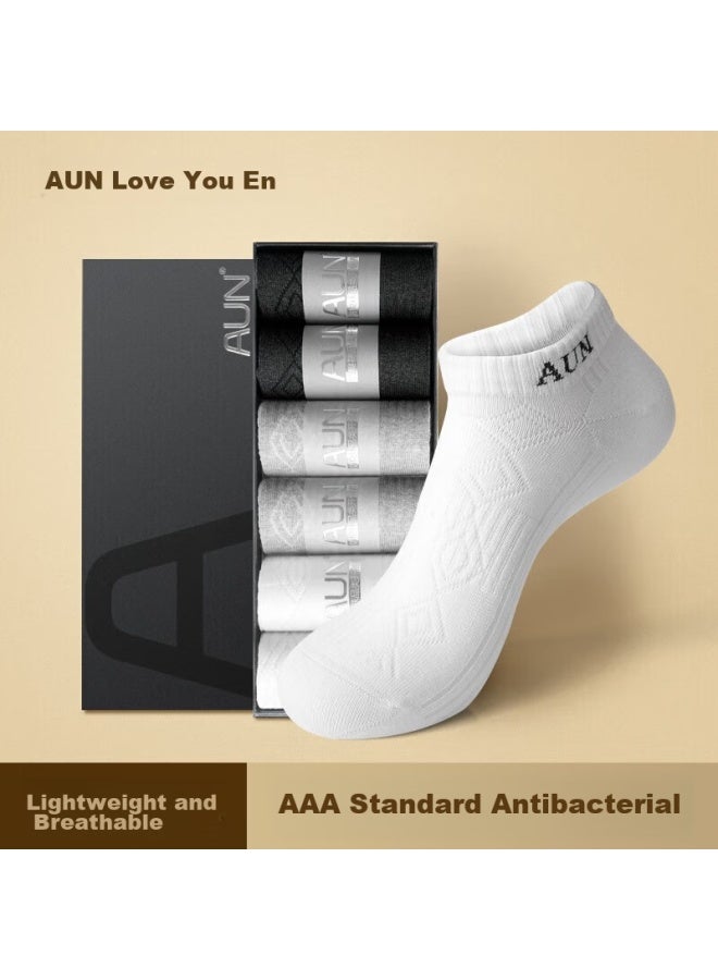 AUN Aun Men's Socks, Antibacterial Silver Ion, Low-cut, Solid Color, Casual, Breathable, Athletic Men's Socks, One Size Fits All - Image 1