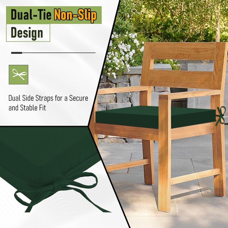Basic Beyond Outdoor Chair Cushions Set of 2, Waterproof Outdoor Cushions with Ties, Square Corner Patio Furniture Cushions, 18.5"x16"x3", Forest Green - Image 4