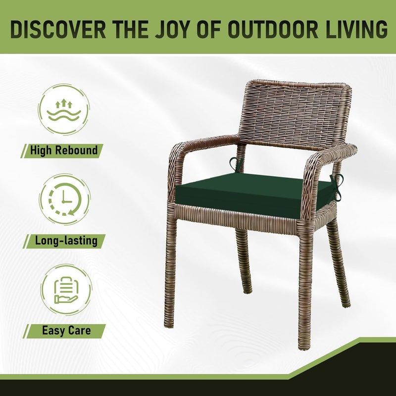 Basic Beyond Outdoor Chair Cushions Set of 2, Waterproof Outdoor Cushions with Ties, Square Corner Patio Furniture Cushions, 18.5"x16"x3", Forest Green - Image 5