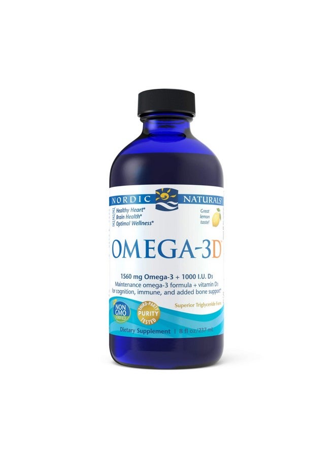 NORDIC NATURALS Omega3D Lemon Flavor 8 Oz 1560 Mg Omega3 + 1000 Iu Vitamin D3 Fish Oil Epa & Dha Immune Support Brain & Heart Health Healthy Bones Nongmo 48 Servings  - Image 1