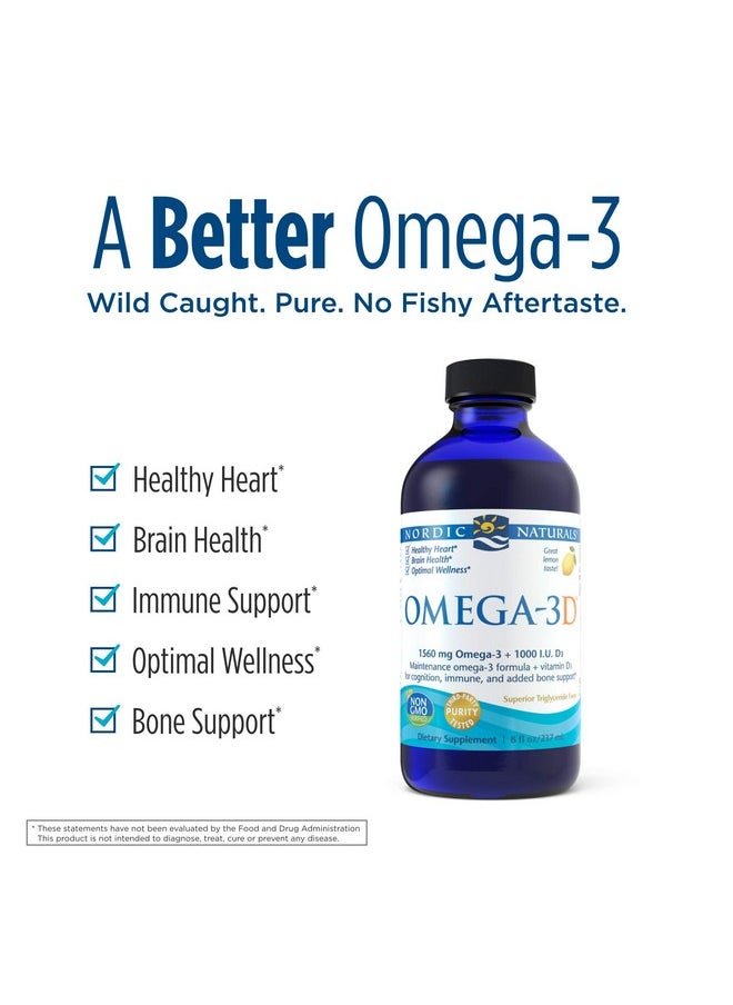 NORDIC NATURALS Omega3D Lemon Flavor 8 Oz 1560 Mg Omega3 + 1000 Iu Vitamin D3 Fish Oil Epa & Dha Immune Support Brain & Heart Health Healthy Bones Nongmo 48 Servings  - Image 4
