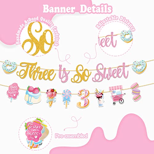 JUYRLE 3rd Happy Birthday Decorations for Girls third pink birthday decorations ice cream birthday party decor With Donut Banner Sweet Cake Topper 3rd Foil Balloon For Three Donut Themed Party - Image 5