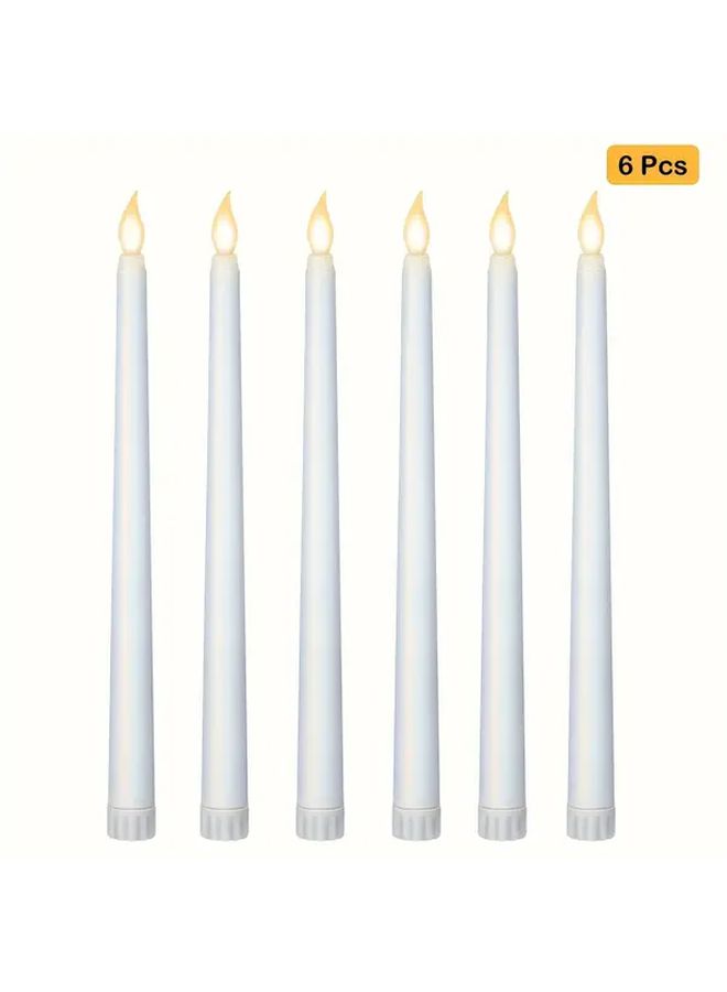 Ivory White Flameless LED Candles 6pcs Battery Powered Flickering Cone Design Crystal Accents - Image 1