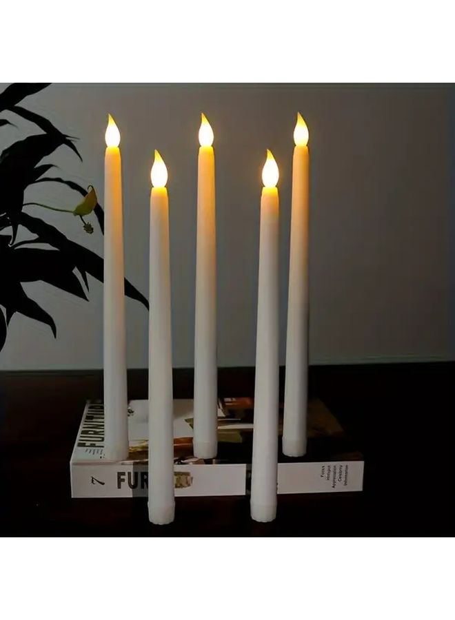 Ivory White Flameless LED Candles 6pcs Battery Powered Flickering Cone Design Crystal Accents - Image 5