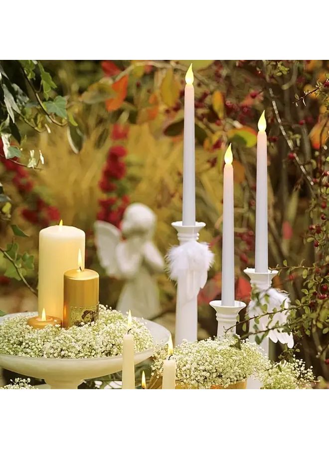 Ivory White Flameless LED Candles 6pcs Battery Powered Flickering Cone Design Crystal Accents - Image 4