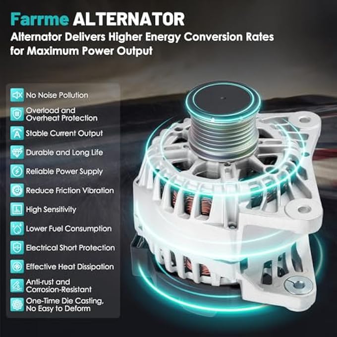 Farrme 11673 Car Alternators Fit for Nissan Sentra 2013-2019 L4 1.8L Automotive Replacement Alternators 11673N, 23100-3SH2B, 231003SH2B, 2611855B, FG12T039, AVA0169, 400-40136 110 Amp, 6-Groove Pulley - Image 5