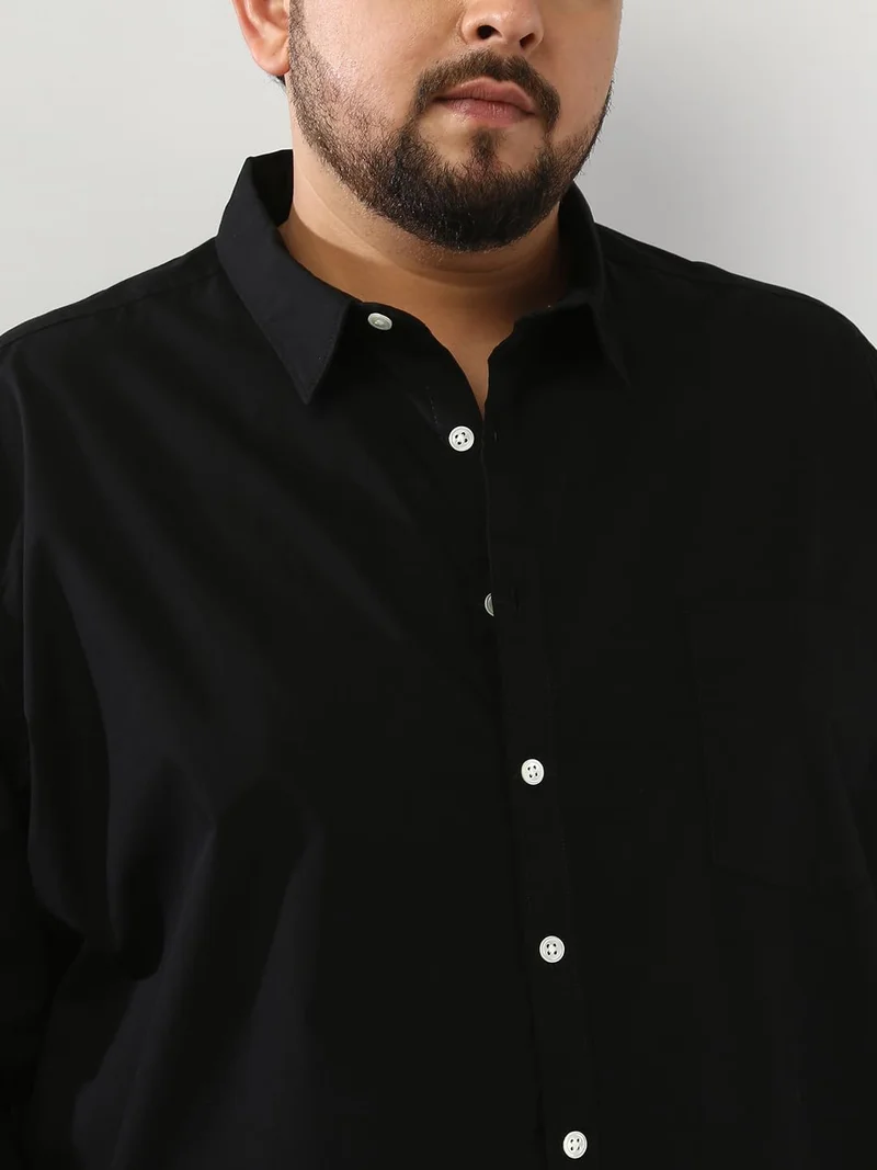 Urbano Fashion  Urbano Plus Men's Black Cotton Full Sleeve Regular Fit Casual Solid Shirt  | Best Price UAE