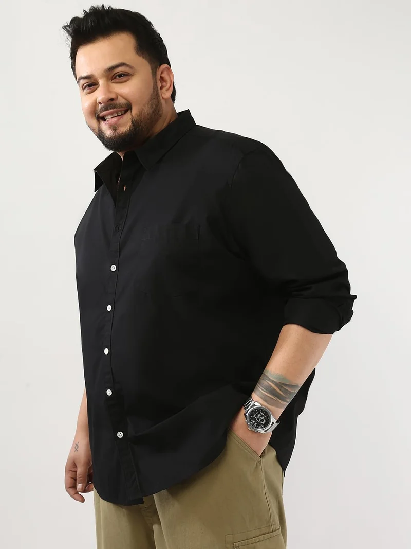 Urbano Fashion  Urbano Plus Men's Black Cotton Full Sleeve Regular Fit Casual Solid Shirt  | Best Price UAE