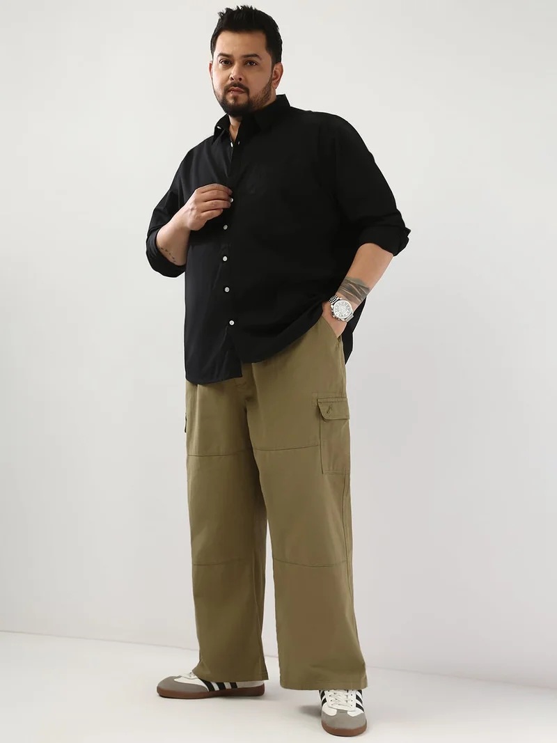 Urbano Fashion  Urbano Plus Men's Black Cotton Full Sleeve Regular Fit Casual Solid Shirt  | Best Price UAE