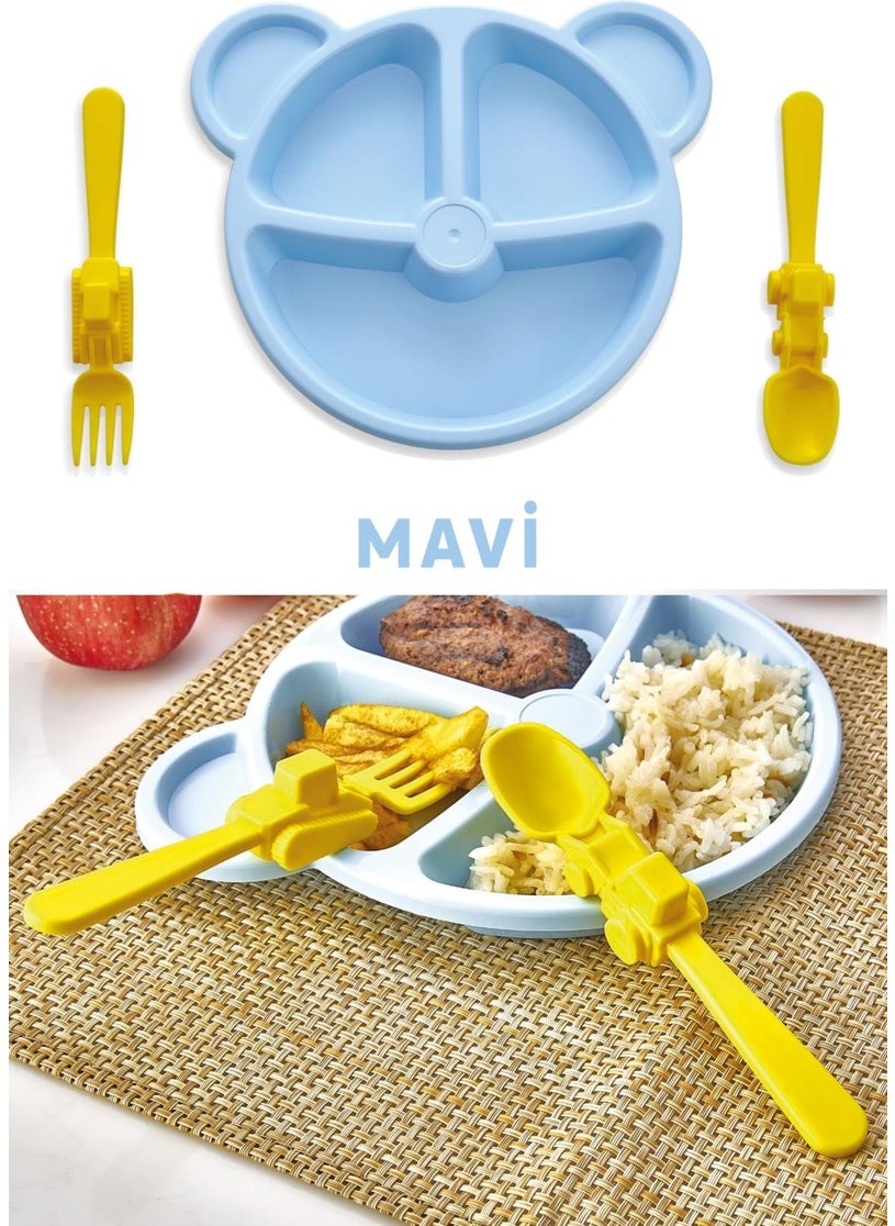 Evikon Blue Children's Fork Spoon and Food Plate Set with Car Figure Children's Plate Fork Spoon Set - pzsku/Z80AFDFB469BBB82C42BFZ/45/_/1725794894/8bae2c66-13bf-4c1f-b2b8-5f091f0247e3