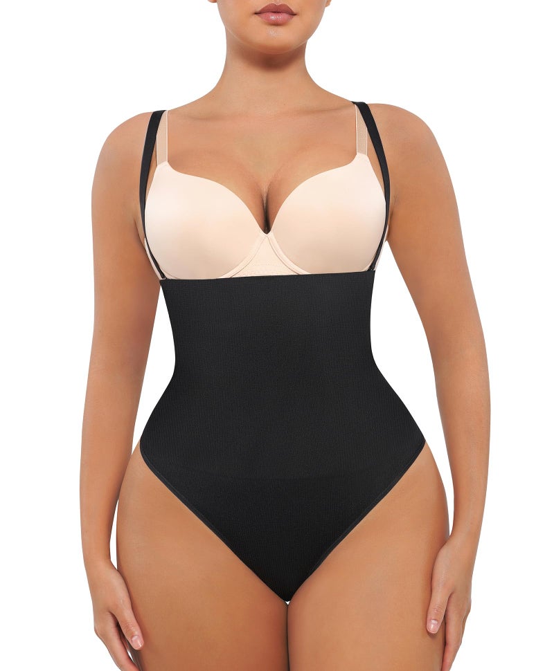 FeelinGirl Shapewear Tummy Control Thong Faja Underwear Body Shaper Panties Seamless Shape Wear Plus Size Black XL-XXL - Image 1