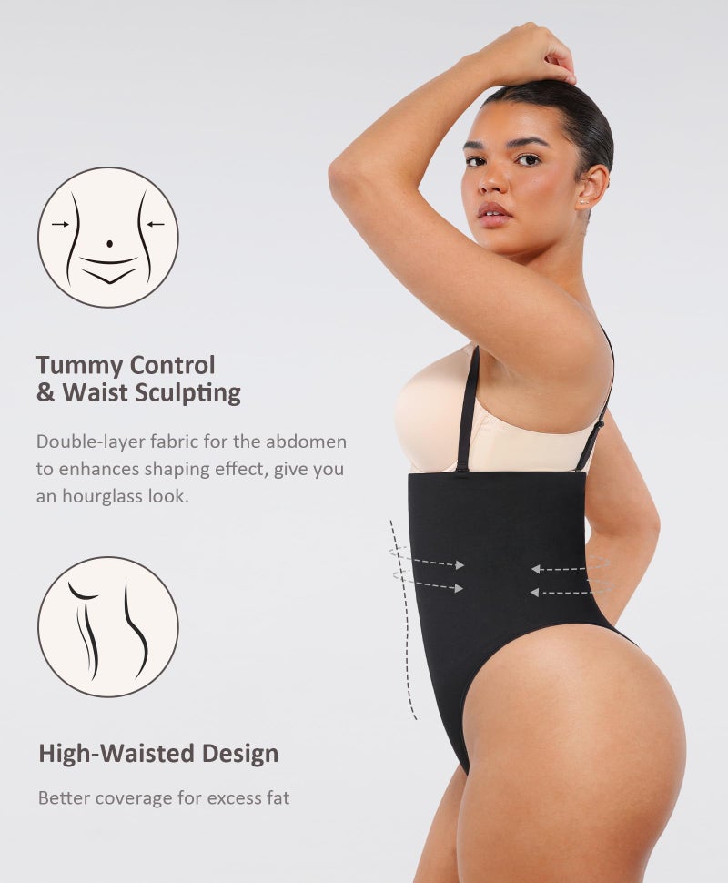 FeelinGirl Shapewear Tummy Control Thong Faja Underwear Body Shaper Panties Seamless Shape Wear Plus Size Black XL-XXL - Image 2