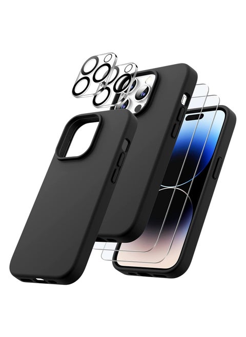 3 in 1 Silicone Case for iPhone 14 Pro Max 6.7-Inch, with 2-Pack Screen Protector and 2-Pack Camera Lens Protector, Full Coverage Tempered Glass Film