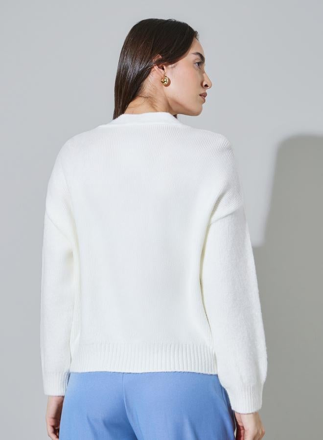 Styli Off White Solid Button Down Cardigan - Image 4