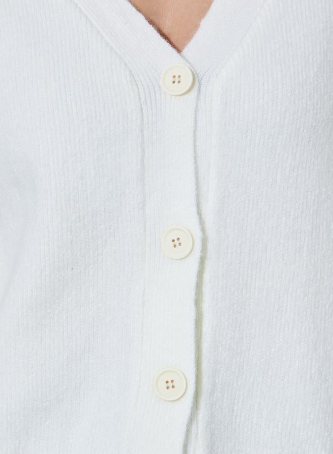 Styli Off White Solid Button Down Cardigan - Image 3