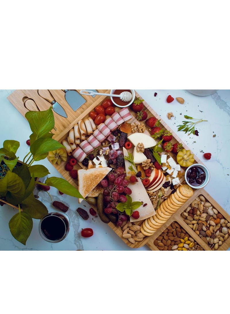 يوستيد مجموعة كبيرة جدًا من ألواح الجبن والسكاكين - صينية تقديم طبق اللحوم من الخيزران - Image 1