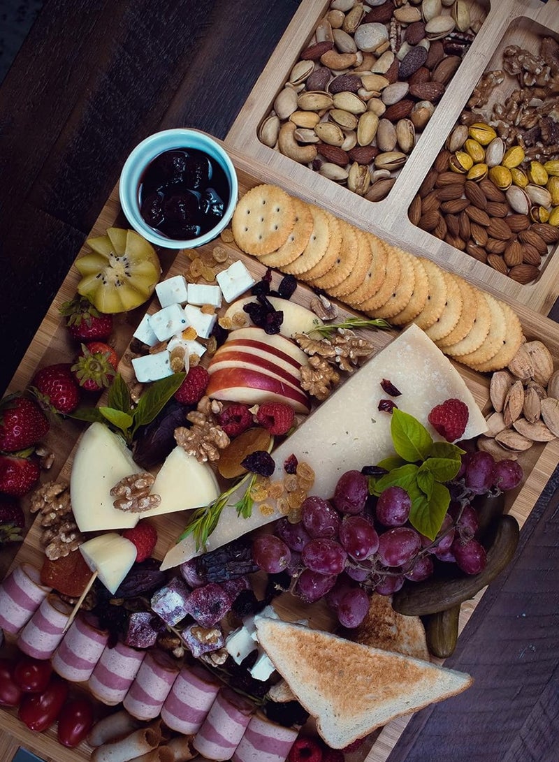 يوستيد مجموعة كبيرة جدًا من ألواح الجبن والسكاكين - صينية تقديم طبق اللحوم من الخيزران - Image 3