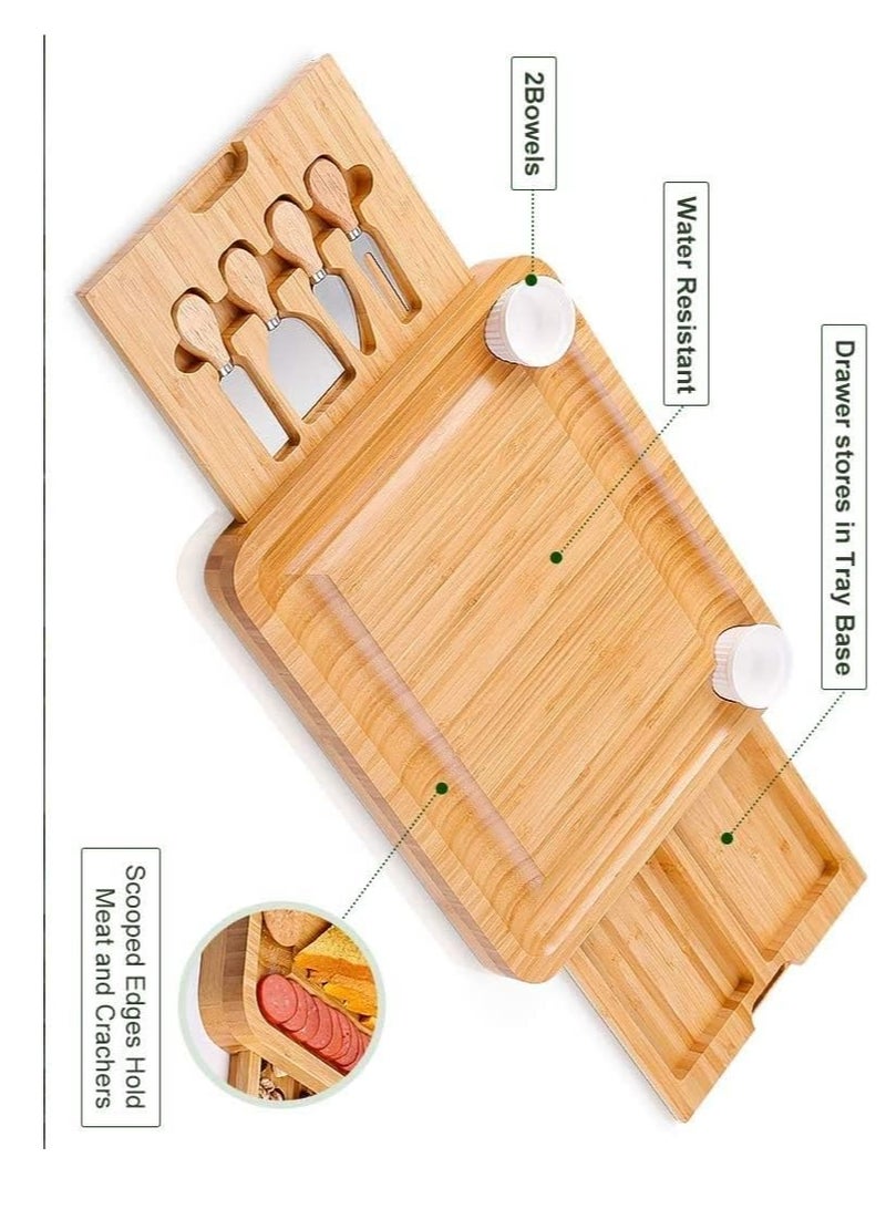 يوستيد مجموعة كبيرة جدًا من ألواح الجبن والسكاكين - صينية تقديم طبق اللحوم من الخيزران - Image 5